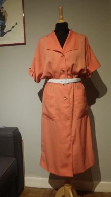 Magnifique robe blouse vintage, rose corail - T.40