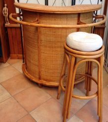 meuble bar vintage en rotin 