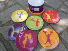Lot de 6 assiettes à dessert colorées - jamais utilisées