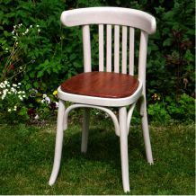 Chaise Bistrot vintage bois patiné, assise bois naturel vernis 