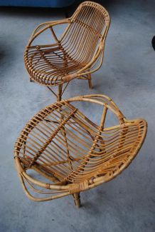 paire de Fauteuils en rotin vintage