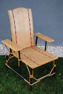 Chaise longue en rotin vintage