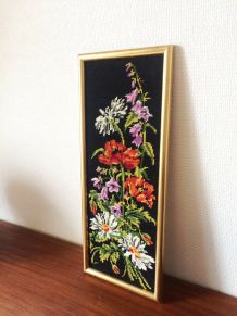 Cadre vintage canevas fleurs