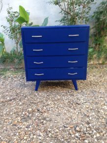 Commode vintage scandinave bleue pieds compas