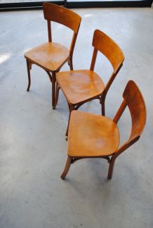3 Chaises de bistrot Emile Baumann vintage années 50