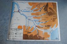 Carte scolaire vintage Rossignol La Garonne , le Rhone et ses affluents