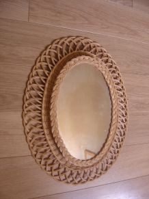 grand miroir osier rotin  soleil ovale 