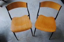 2 Chaises bois pied métal vintage