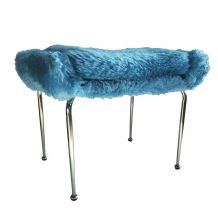 Tabouret Ottoman moumoute bleue années 70
