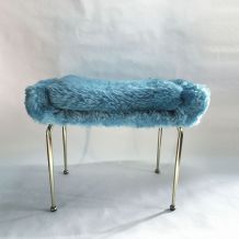 Tabouret Ottoman moumoute bleue années 70