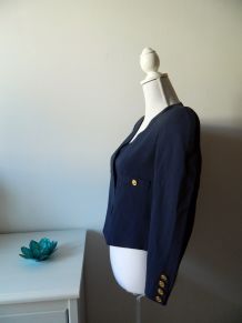 Veste costard loose vintage à épaulettes bleue marine 80's