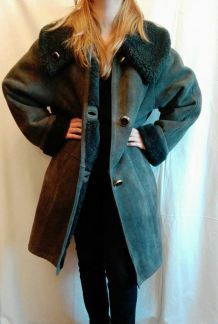 Manteau Shearling (cuir) gris bleuté taille L 