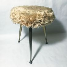 Tabouret tripode moumoute sable 70s
