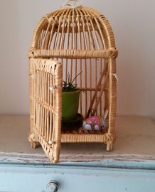 Ravissante cage ancienne en osier et rotin