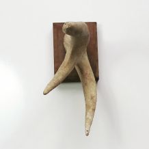 Ancienne corne de chevreuil sur support bois