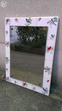 Miroir céramique oiseaux années 50 