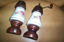 lot moulins poivre et sel en bois et céramique 