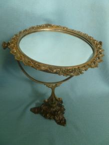 miroir de coiffeuse pivotant en laiton vintage d'époque