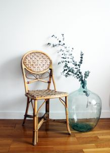 Chaise bistrot rotin années 70