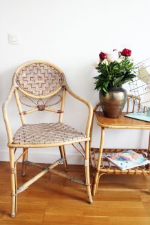 Fauteuil bistrot vintage en rotin 70's