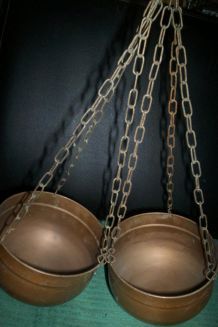LOT DE 2 SUSPENSIONS CUIVRE AVEC CHAINETTES METAL 