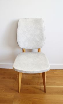 Chaise vintage scandinave pieds compas en skaï effet marbré 70s