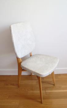 Chaise vintage scandinave pieds compas en skaï effet marbré 70s