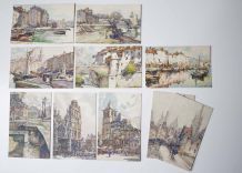 10 cartes postales vintage paysage peint