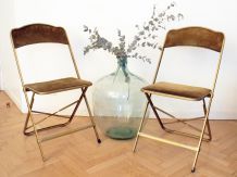 Paire de chaises vintage pliables metal doré 70's