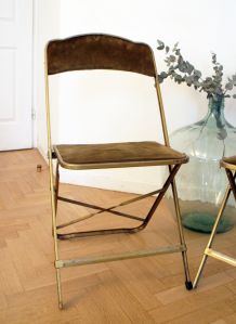 Paire de chaises vintage pliables metal doré 70's