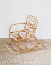 Fauteuil rotin à bascule enfant vintage