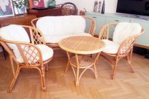 Salon en rotin vintage 70s TBE