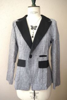 Veste blazer gris noir cintré ajusté bicolore col femme taille 38 40