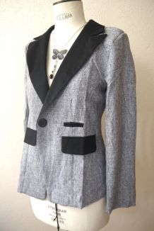 Veste blazer gris noir cintré ajusté bicolore col femme taille 38 40