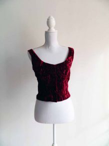 Bustier crop top en velours rouge bordeaux vintage 90's