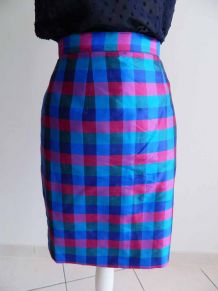 Jupe crayon en taffetas tartan multicolore vintage 80's
