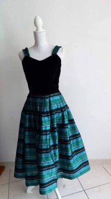 Robe bustier velours noir et jupon taffetas vintage 80s