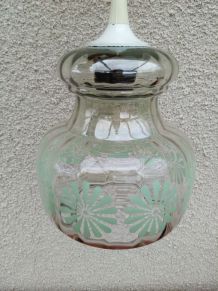 Suspension vintage en verre à motifs de fleurs vertes