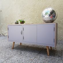Commode enfilade meuble télé rose poudré bois vintage