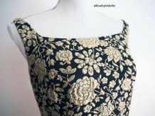 Robe crayon col Bardot fleurs mordorées vintage 60's