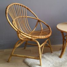 Fauteuil corbeile rotin vintage