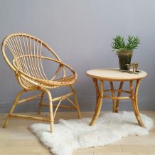 Fauteuil corbeile rotin vintage