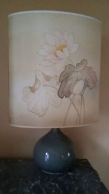 Lampe en ceramique avec abat jour en soie