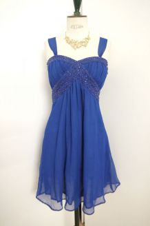 Robe de soirée bleu électrique strass noeud fluide