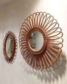 Miroir en rotin vintage