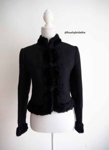 Veste noire d'hiver brandebourg et fausse fourrure vintage 50's
