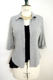 Gilet chemise gris souris vintage coton manche 3/4