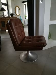 2 fauteuils vintages simili cuir marron