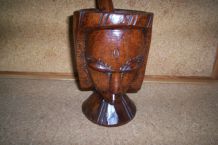 MORTIER ET PILON DE CUISINE EN BOIS SCULPTE ART AFRICAIN 