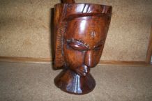 MORTIER ET PILON DE CUISINE EN BOIS SCULPTE ART AFRICAIN 